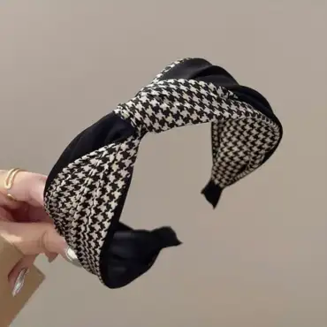 ที่คาดผม Retro Knotted Hair Band แฟชั่นเกาหลี Houndstooth-A
