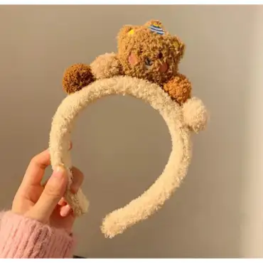 ที่คาดผม ตุ๊กตาหมีน่ารัก แคนดี้ ผ้ากำมะหยี่ขนนิ่ม สีน้ำตาลอ่อน