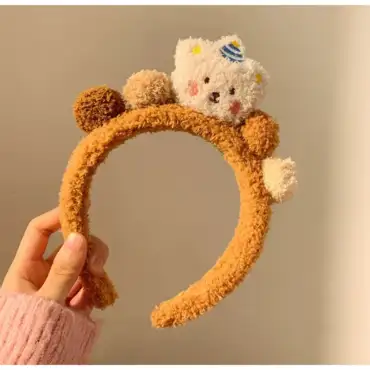 ที่คาดผม ตุ๊กตาหมีน่ารัก แคนดี้ ผ้ากำมะหยี่ขนนิ่ม สีน้ำตาล