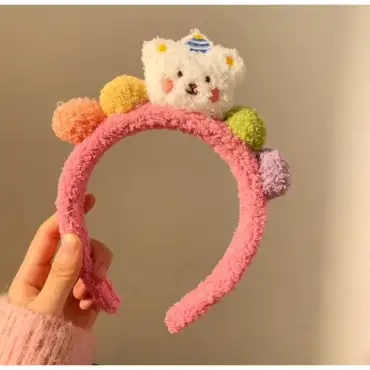 ที่คาดผม ตุ๊กตาหมีน่ารัก แคนดี้ ผ้ากำมะหยี่ขนนิ่ม สีชมพู