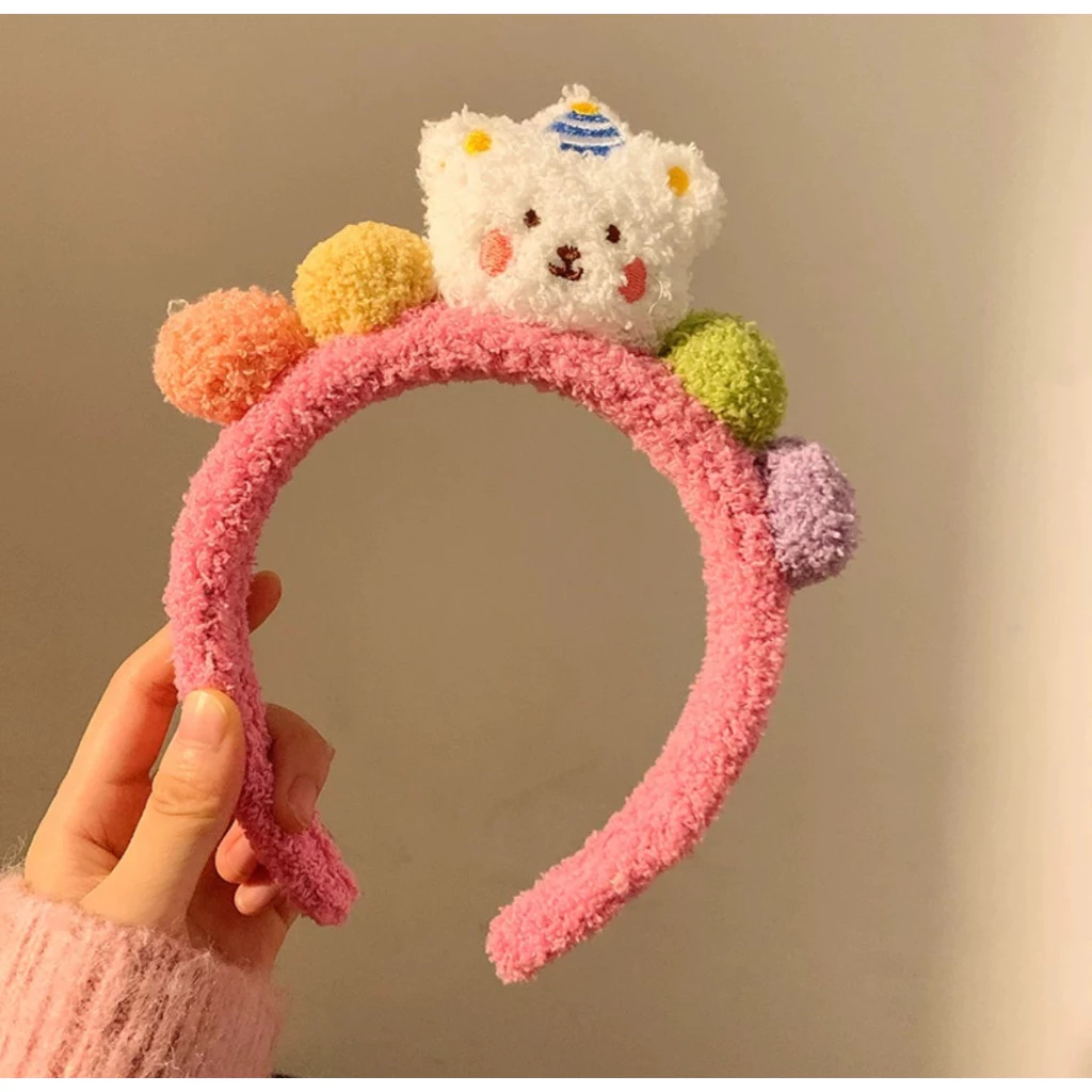ที่คาดผม ตุ๊กตาหมีน่ารัก แคนดี้ ผ้ากำมะหยี่ขนนิ่ม สีชมพู